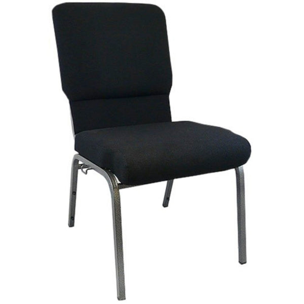 English Elm Advantage Comfortable Navy Church Chairs with Durable Steel Frame for High-Traffic Gatherings Black Fabric/Silver Vein Frame PCHT185-108