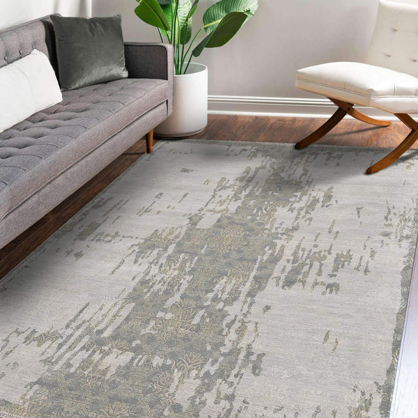 Pearl Hand-knotted Wool Silk Persian Motif Area Rug Soft Pile Living Room Accent