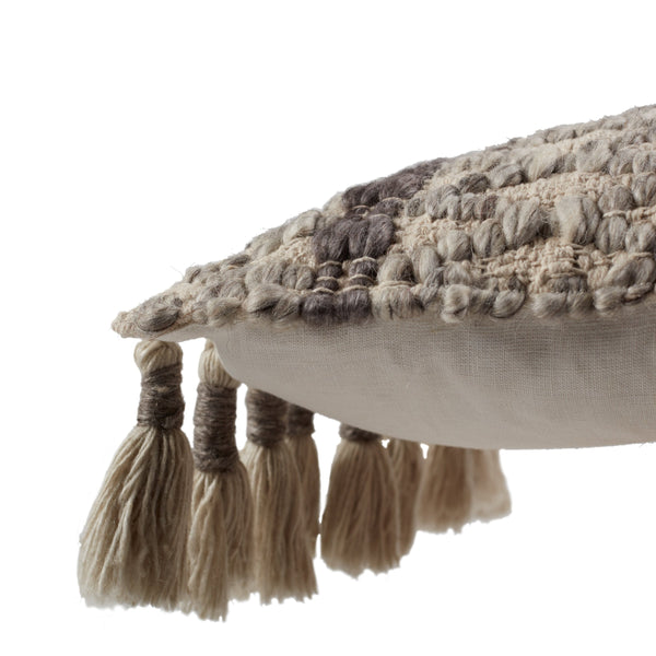 Jaipur Living Jaipur Living Celie Fringe Lumbar Pillow Wool Blend Textured Ivory Gray Accent Poly Fill PLW103695