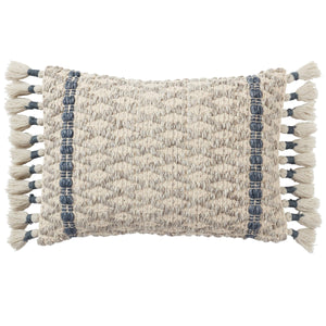 Jaipur Living Jaipur Living Celie Wool Blend Lumbar Pillow Cover with Fringe Trim Sofa Accent Light Gray / Navy PLC102583