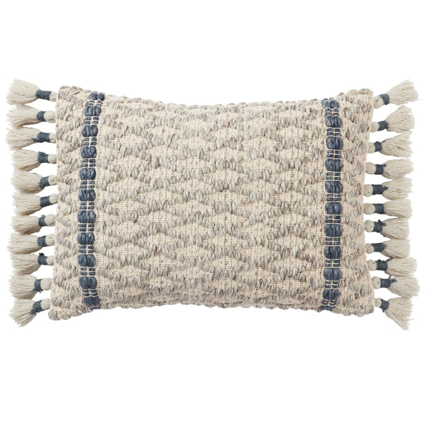 Jaipur Living Jaipur Living Celie Wool Blend Lumbar Pillow Cover with Fringe Trim Sofa Accent Light Gray / Navy PLC102583