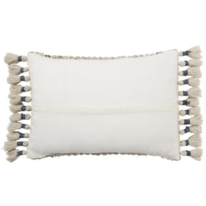 Jaipur Living Jaipur Living Celie Wool Blend Lumbar Pillow Cover with Fringe Trim Sofa Accent Light Gray / Navy PLC102583