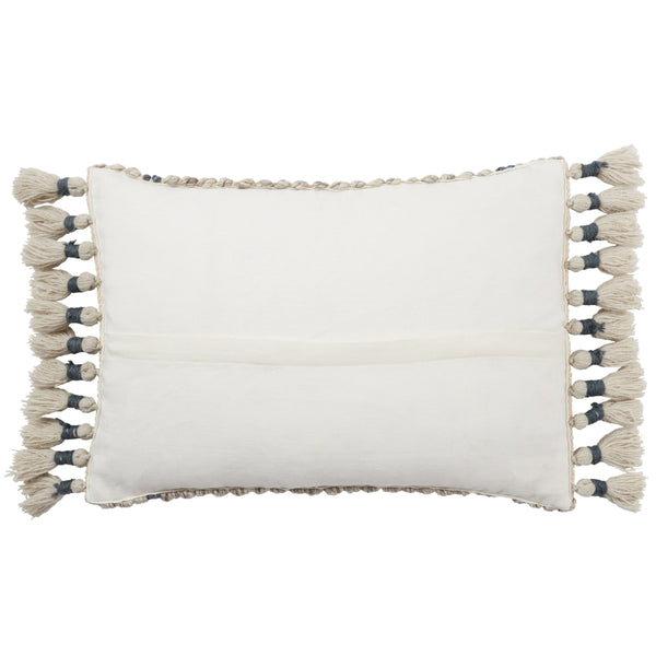 Jaipur Living Jaipur Living Celie Wool Blend Lumbar Pillow Cover with Fringe Trim Sofa Accent Light Gray / Navy PLC102583