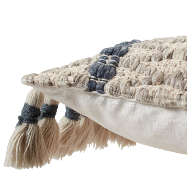 Jaipur Living Jaipur Living Celie Wool Blend Lumbar Pillow Cover with Fringe Trim Sofa Accent Light Gray / Navy PLC102583