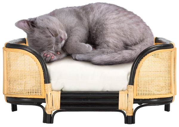 Safavieh TIMO Handwoven Rattan Pet Bed with Cozy Cushion - Beige & Natural Design for Small Dogs & Cats PET1800A