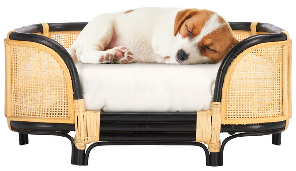 Safavieh TIMO Handwoven Rattan Pet Bed with Cozy Cushion - Beige & Natural Design for Small Dogs & Cats PET1800A