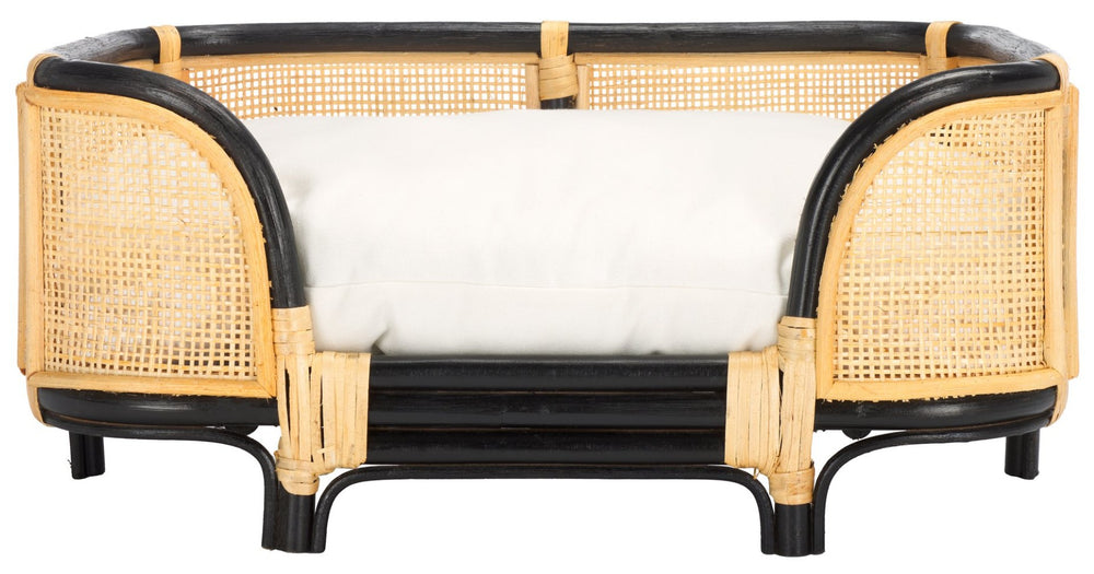 Safavieh TIMO Handwoven Rattan Pet Bed with Cozy Cushion - Beige & Natural Design for Small Dogs & Cats PET1800A