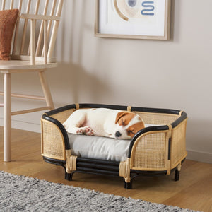 Safavieh TIMO Handwoven Rattan Pet Bed with Cozy Cushion - Beige & Natural Design for Small Dogs & Cats PET1800A