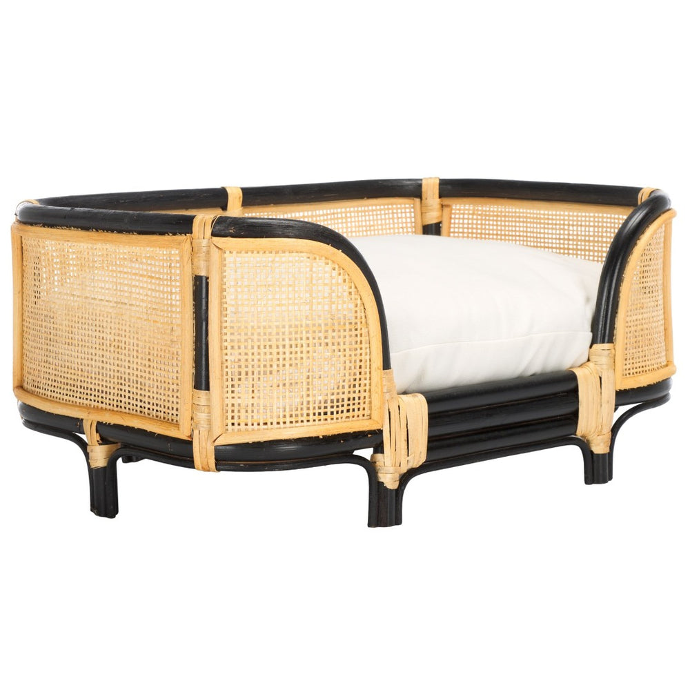 Safavieh TIMO Handwoven Rattan Pet Bed with Cozy Cushion - Beige & Natural Design for Small Dogs & Cats PET1800A