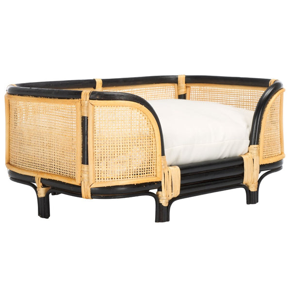 Safavieh TIMO Handwoven Rattan Pet Bed with Cozy Cushion - Beige & Natural Design for Small Dogs & Cats PET1800A