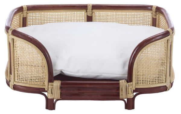 Safavieh Timo Woven Rattan Pet Bed with Foam Cushion Bohemian Organic Style for Home Interiors Red PET1800B