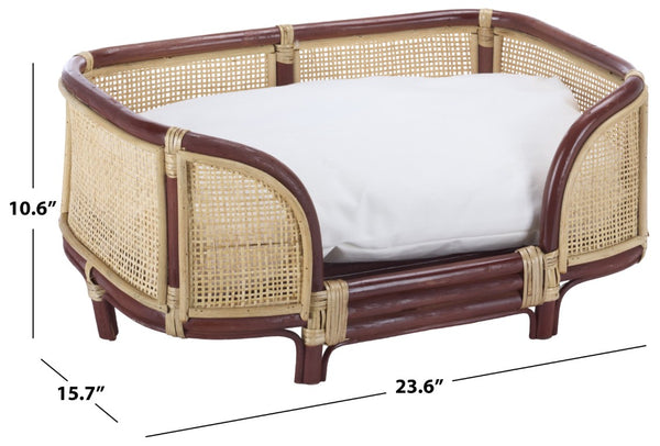 Safavieh Timo Woven Rattan Pet Bed with Foam Cushion Bohemian Organic Style for Home Interiors Red PET1800B