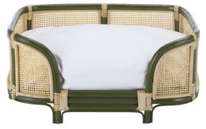 Safavieh Timo Woven Rattan Pet Bed with Foam Cushion Bohemian Organic Style for Home Interiors Olive Green PET1800C