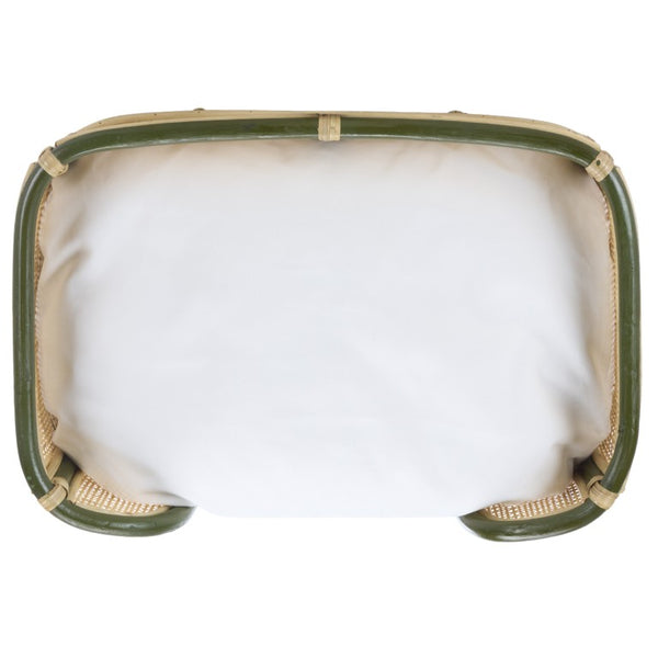 Safavieh Timo Woven Rattan Pet Bed with Foam Cushion Bohemian Organic Style for Home Interiors Olive Green PET1800C