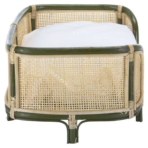 Safavieh Timo Woven Rattan Pet Bed with Foam Cushion Bohemian Organic Style for Home Interiors Olive Green PET1800C