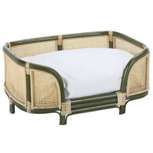 Safavieh Timo Woven Rattan Pet Bed with Foam Cushion Bohemian Organic Style for Home Interiors Olive Green PET1800C