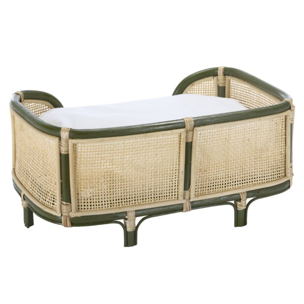Safavieh Timo Woven Rattan Pet Bed with Foam Cushion Bohemian Organic Style for Home Interiors Olive Green PET1800C