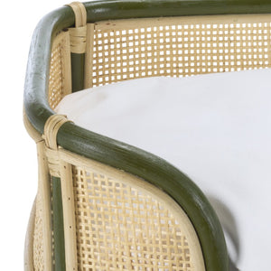 Safavieh Timo Woven Rattan Pet Bed with Foam Cushion Bohemian Organic Style for Home Interiors Olive Green PET1800C