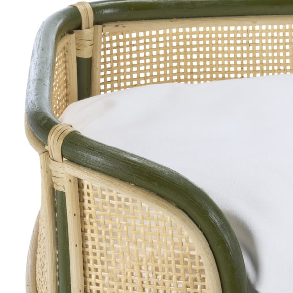 Safavieh Timo Woven Rattan Pet Bed with Foam Cushion Bohemian Organic Style for Home Interiors Olive Green PET1800C
