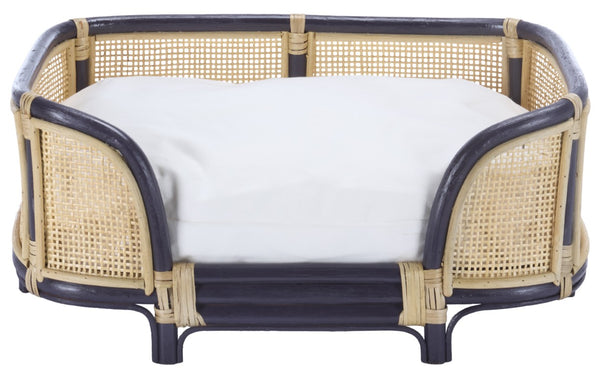Safavieh Timo Woven Rattan Pet Bed with Foam Cushion Bohemian Organic Style for Home Interiors Blue PET1800D