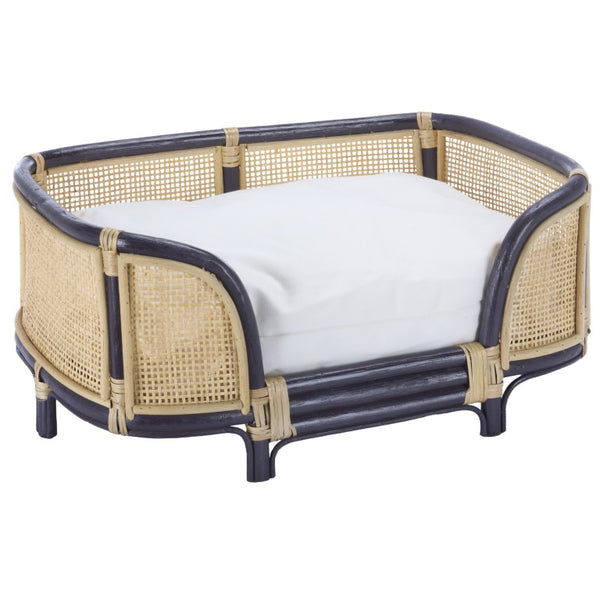 Safavieh Timo Woven Rattan Pet Bed with Foam Cushion Bohemian Organic Style for Home Interiors Blue PET1800D