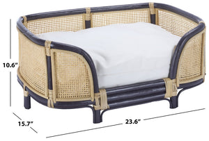 Safavieh Timo Woven Rattan Pet Bed with Foam Cushion Bohemian Organic Style for Home Interiors Blue PET1800D