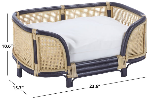 Safavieh Timo Woven Rattan Pet Bed with Foam Cushion Bohemian Organic Style for Home Interiors Blue PET1800D