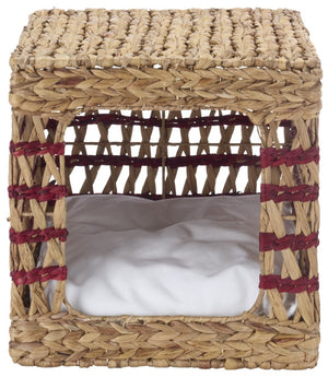 Safavieh Ivie Woven Water Hyacinth Pet Bed with Removable Cushion for Small Dogs and Cats Red PET1801B