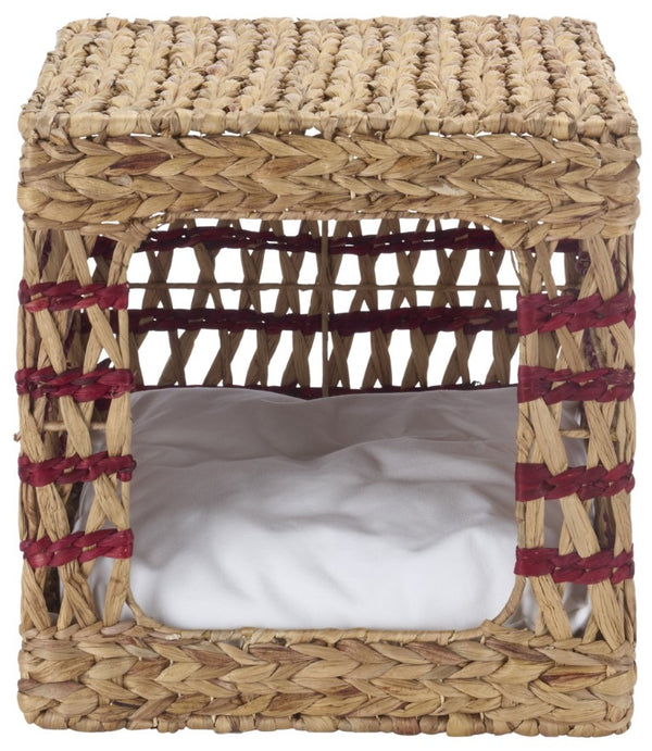 Safavieh Ivie Woven Water Hyacinth Pet Bed with Removable Cushion for Small Dogs and Cats Red PET1801B