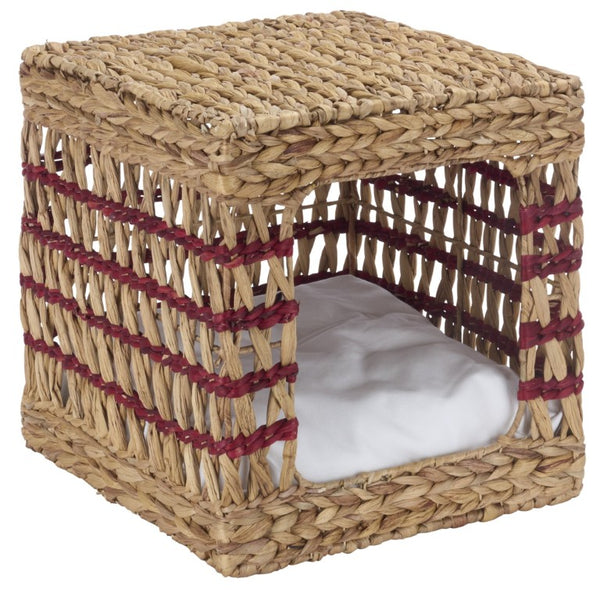 Safavieh Ivie Woven Water Hyacinth Pet Bed with Removable Cushion for Small Dogs and Cats Red PET1801B