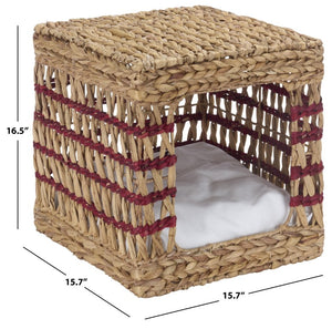 Safavieh Ivie Woven Water Hyacinth Pet Bed with Removable Cushion for Small Dogs and Cats Red PET1801B