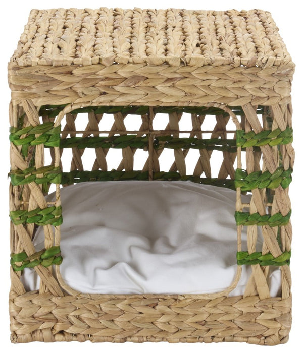 Safavieh Ivie Woven Water Hyacinth Pet Bed with Removable Cushion for Small Dogs and Cats Green PET1801C