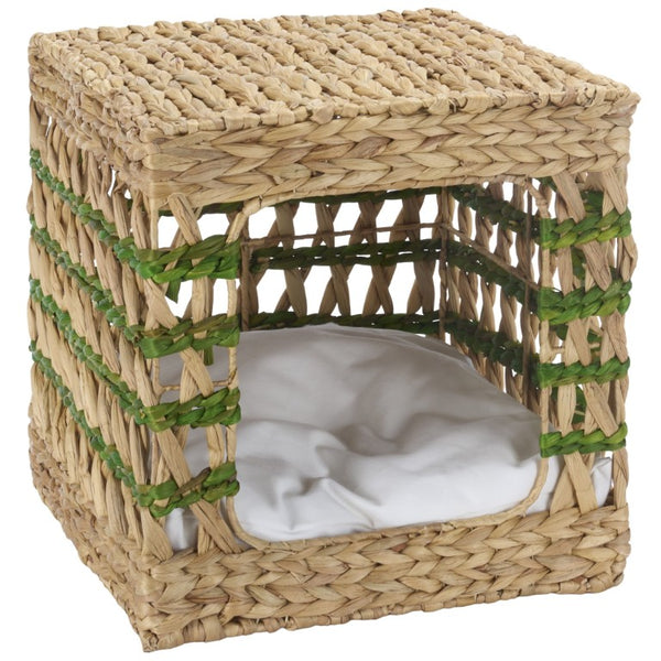 Safavieh Ivie Woven Water Hyacinth Pet Bed with Removable Cushion for Small Dogs and Cats Green PET1801C
