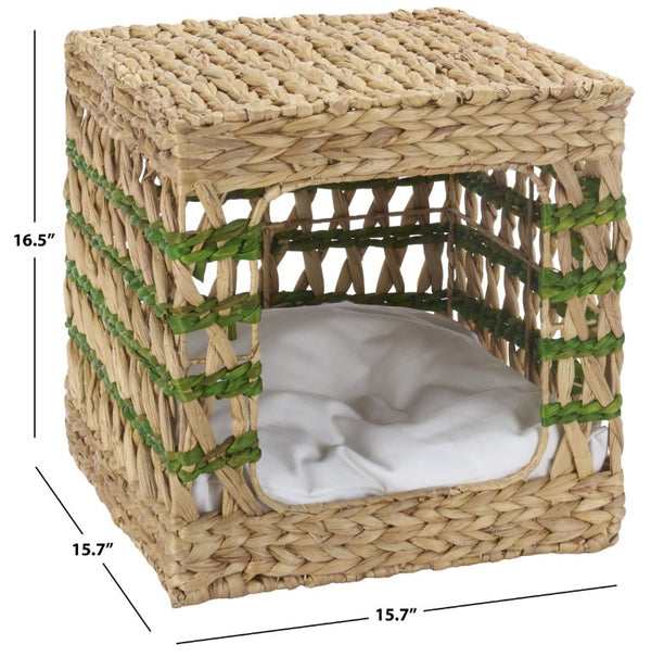 Safavieh Ivie Woven Water Hyacinth Pet Bed with Removable Cushion for Small Dogs and Cats Green PET1801C