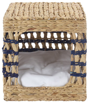 Safavieh Ivie Woven Water Hyacinth Pet Bed with Removable Cushion for Small Dogs and Cats Blue PET1801D