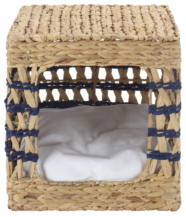 Safavieh Ivie Woven Water Hyacinth Pet Bed with Removable Cushion for Small Dogs and Cats Blue PET1801D