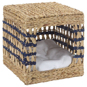 Safavieh Ivie Woven Water Hyacinth Pet Bed with Removable Cushion for Small Dogs and Cats Blue PET1801D