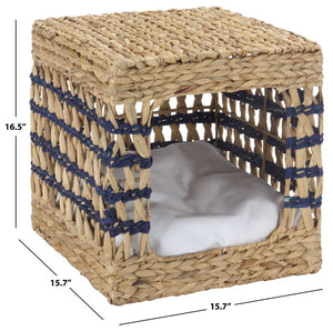 Safavieh Ivie Woven Water Hyacinth Pet Bed with Removable Cushion for Small Dogs and Cats Blue PET1801D