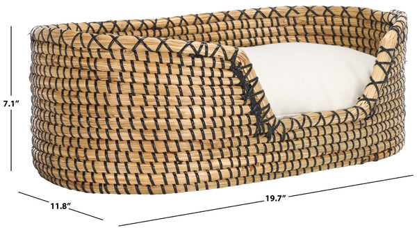 Safavieh SARGE Pet Bed with Cushion - Cozy, Stylish Beige Seagrass Design for Cats & Small Dogs Comfort PET1802A