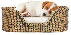 Safavieh SARGE Pet Bed with Cushion - Cozy, Stylish Beige Seagrass Design for Cats & Small Dogs Comfort PET1802A