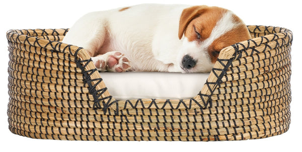 Safavieh SARGE Pet Bed with Cushion - Cozy, Stylish Beige Seagrass Design for Cats & Small Dogs Comfort PET1802A