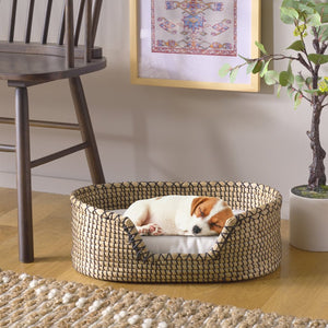 Safavieh SARGE Pet Bed with Cushion - Cozy, Stylish Beige Seagrass Design for Cats & Small Dogs Comfort PET1802A