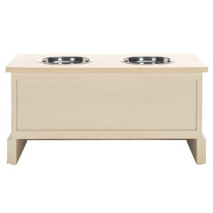 Safavieh Boomer Pet Feeder With Drawer - Elegant Wooden Design For Stylish Dining And Easy Maintenance Natural Wood,Stainless Steel Pet5701a