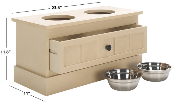 Safavieh Boomer Pet Feeder With Drawer - Elegant Wooden Design For Stylish Dining And Easy Maintenance Natural Wood,Stainless Steel Pet5701a