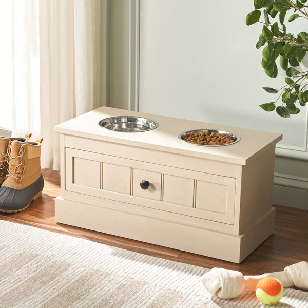 Safavieh Boomer Pet Feeder With Drawer - Elegant Wooden Design For Stylish Dining And Easy Maintenance Natural Wood,Stainless Steel Pet5701a