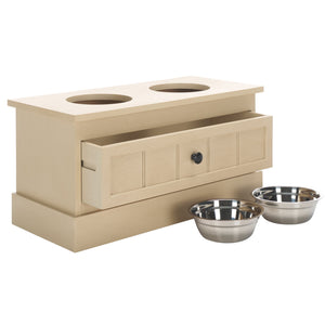 Safavieh Boomer Pet Feeder With Drawer - Elegant Wooden Design For Stylish Dining And Easy Maintenance Natural Wood,Stainless Steel Pet5701a