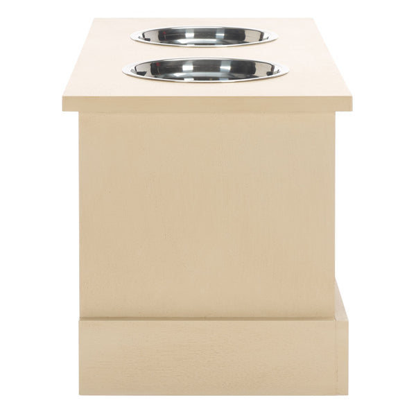 Safavieh Boomer Pet Feeder With Drawer - Elegant Wooden Design For Stylish Dining And Easy Maintenance Natural Wood,Stainless Steel Pet5701a