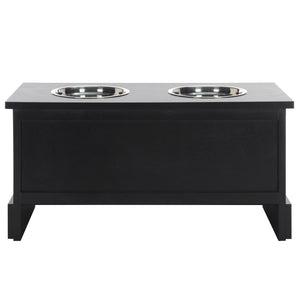 Safavieh Boomer Pet Feeder With Drawer - Elegant Wooden Design For Stylish Dining And Easy Maintenance Matte Black , Wood,Stainless Steel Pet5701b