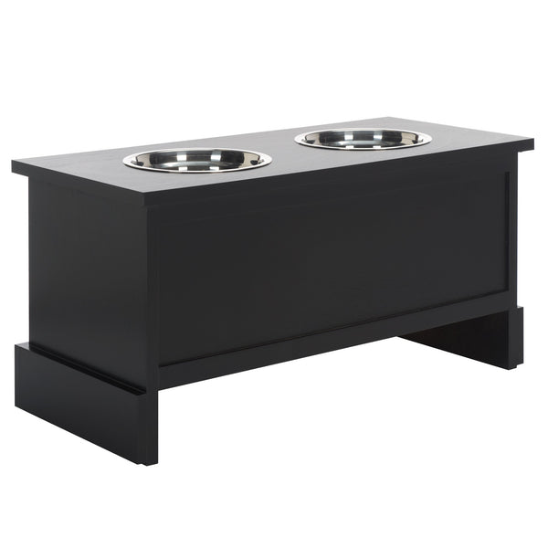 Safavieh Boomer Pet Feeder With Drawer - Elegant Wooden Design For Stylish Dining And Easy Maintenance Matte Black , Wood,Stainless Steel Pet5701b