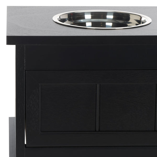 Safavieh Boomer Pet Feeder With Drawer - Elegant Wooden Design For Stylish Dining And Easy Maintenance Matte Black , Wood,Stainless Steel Pet5701b